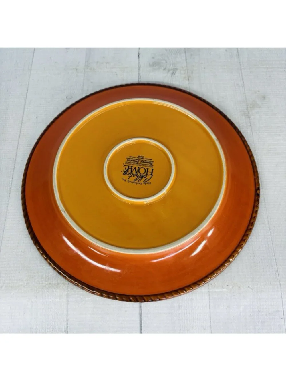 Celebrating Home TUSCAN Orange Red Yellow Rope Trim Stoneware Dinner Plate Set 3